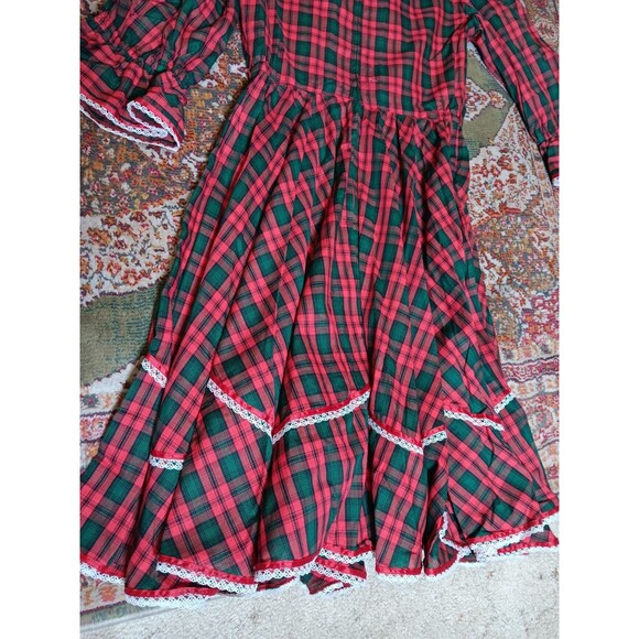 Satin Stitches square dance dress Christmas green red plaid long sleeve size M - Picture 4 of 4